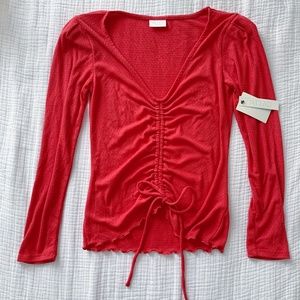 Women's Abound Front Ruched Tie Long Sleeve Top